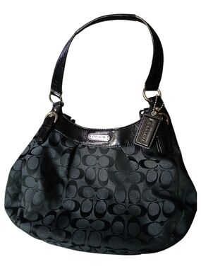 Coach Soho Black Signature Shoulder Bag with Shiny Trim